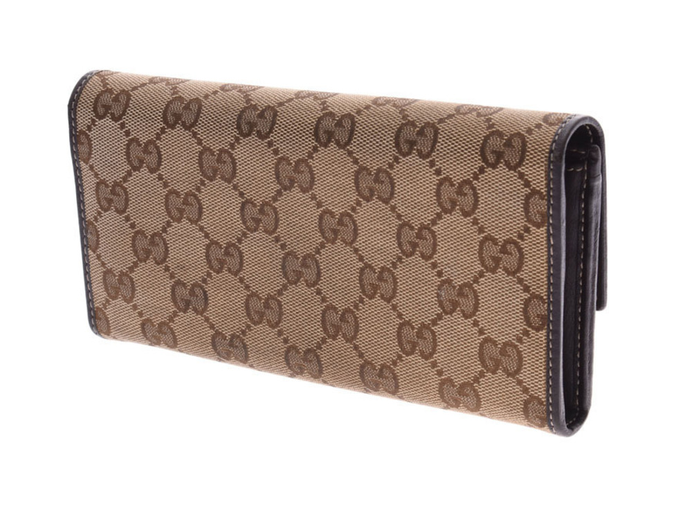Gucci Canvas Wallet Lovely Leather Beige fold Brown Bi GG Long Tan Brown